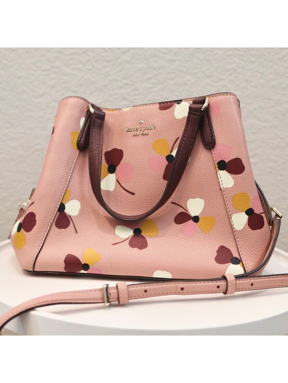 Kate Spade Staci Satchel In Garden Bouquet Floral Pink Excellent